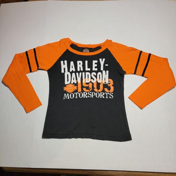 Harley-Davidson Crop Tee LS Orange and Black - Size Medium - Picture 2 of 5